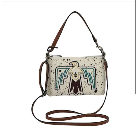 Justin boots White Hair cowhide Shoulder Bag Crossbody Thunderbird Embroidery NE - Picture 1 of 3